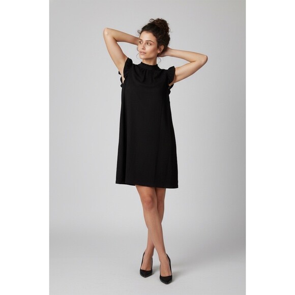 VOY Dresses & Skirts - VOY Shift Dress Womens Size S Black Suede-Feel Ruffle Flutter Sleeves